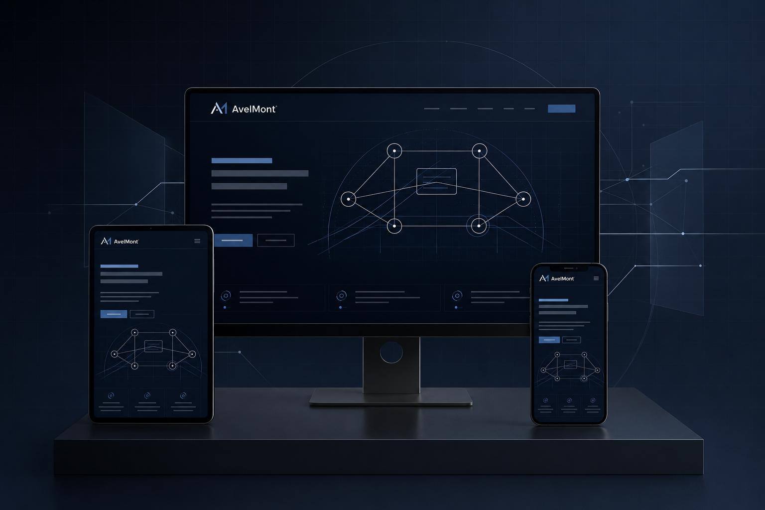 Responsive AvelMont solutions across desktop, tablet and smartphone